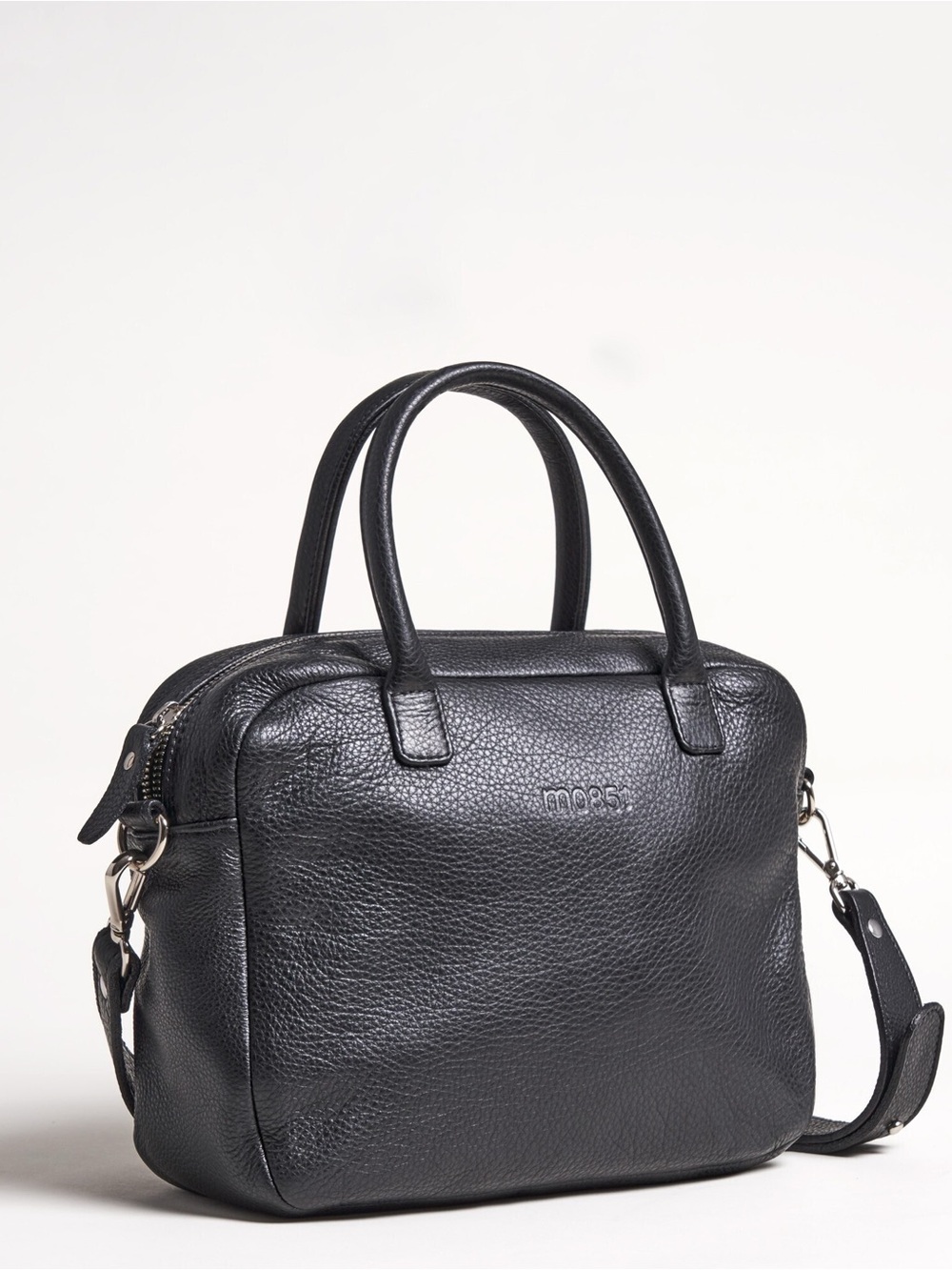 NWT MO851 HH13 Black Full Grain Leather City Handbag Small Satchel Crossbody Bag